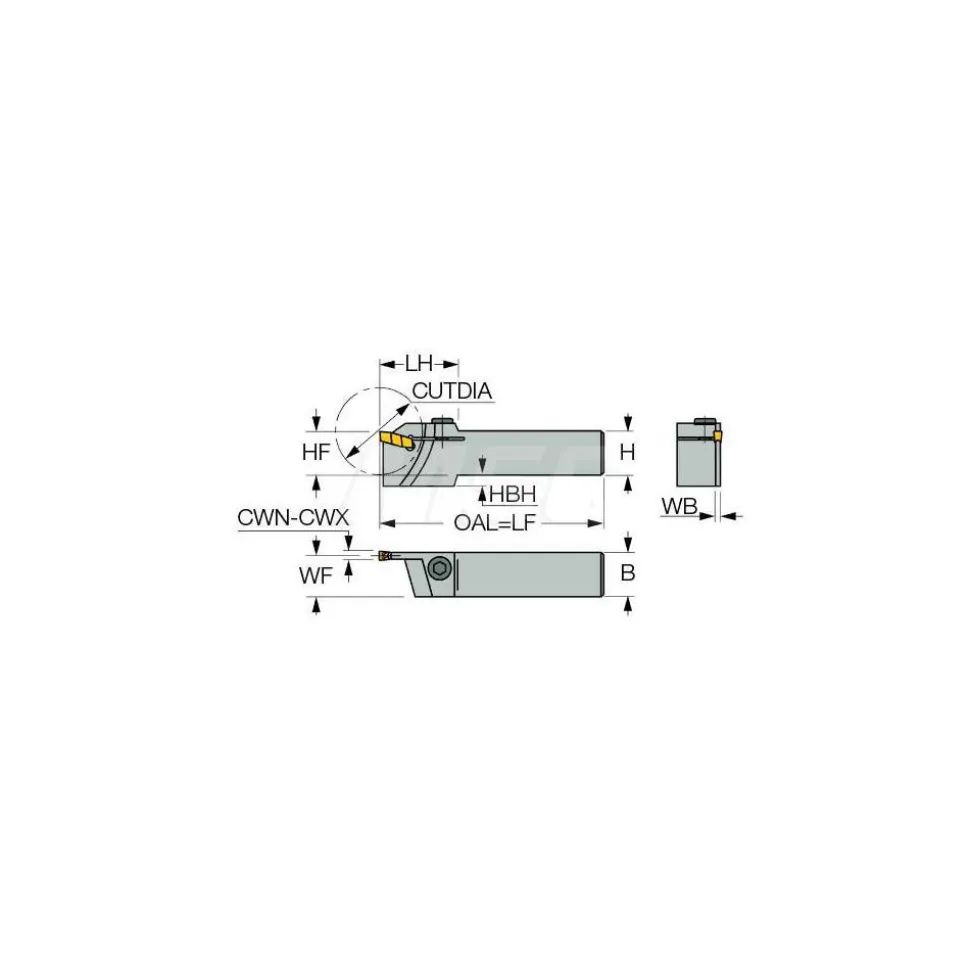 Indexable Grooving Toolholder: GHGR 25.4-2, External, Right Hand, 1.34" Max Workpiece Dia