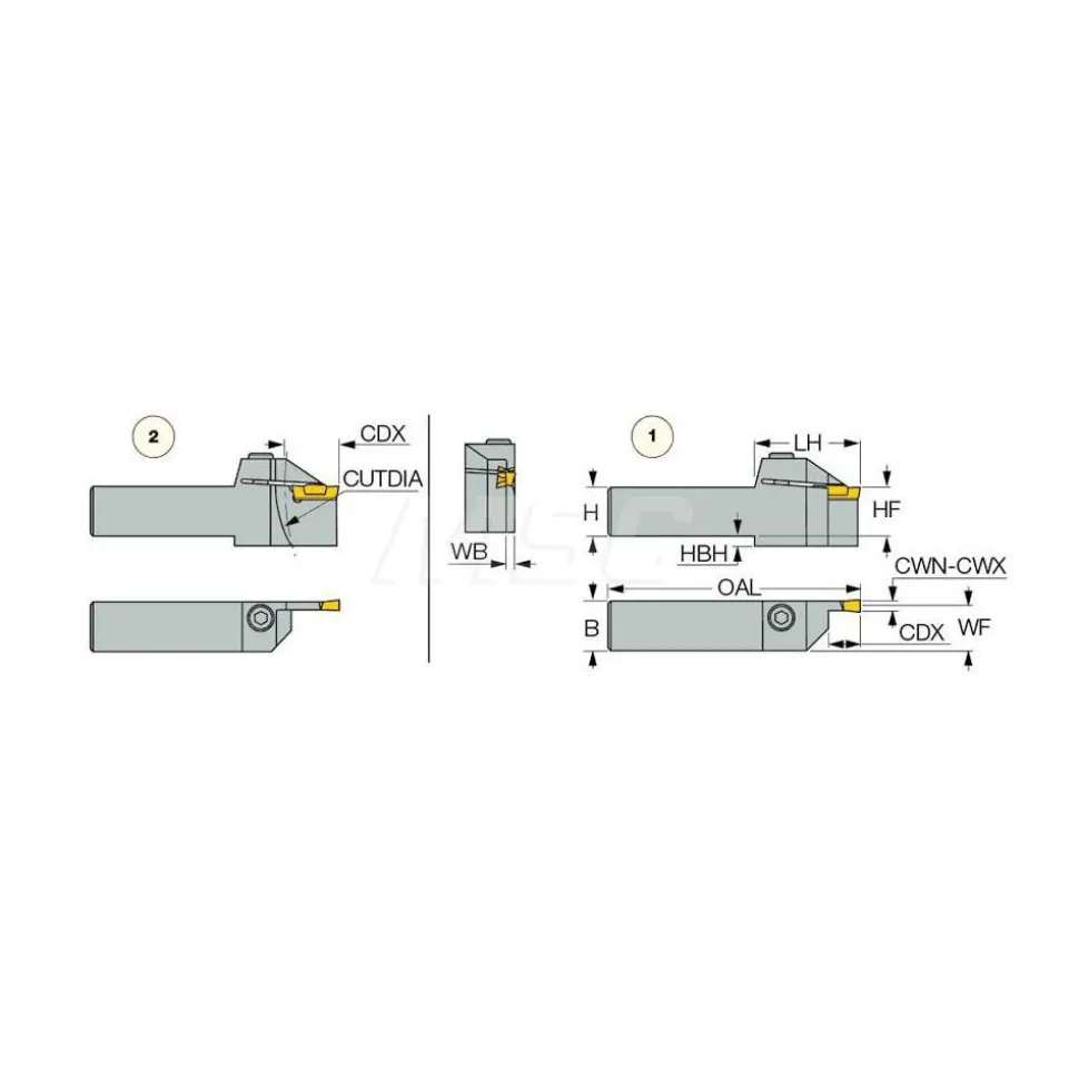 Indexable Grooving Toolholder: HELIR 25.4-4T25, External, Right Hand, 1.97" Max Workpiece Dia