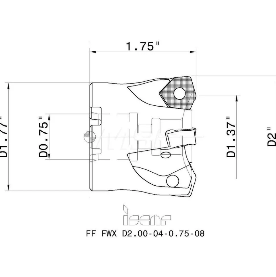 Indexable High-Feed Face Mill: 1.37 to 2" Cut Dia, 0.75" Arbor Hole