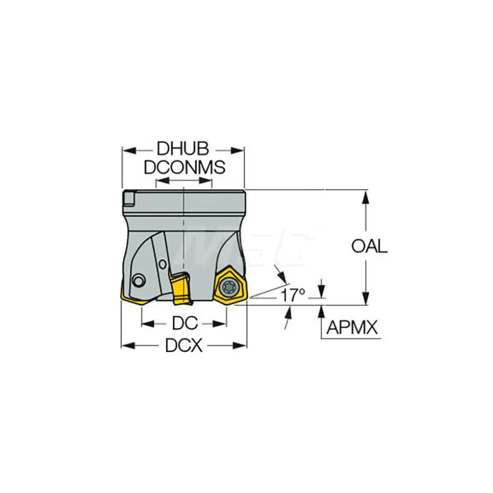 Indexable High-Feed Face Mill: 1.37 to 2" Cut Dia, 0.75" Arbor Hole