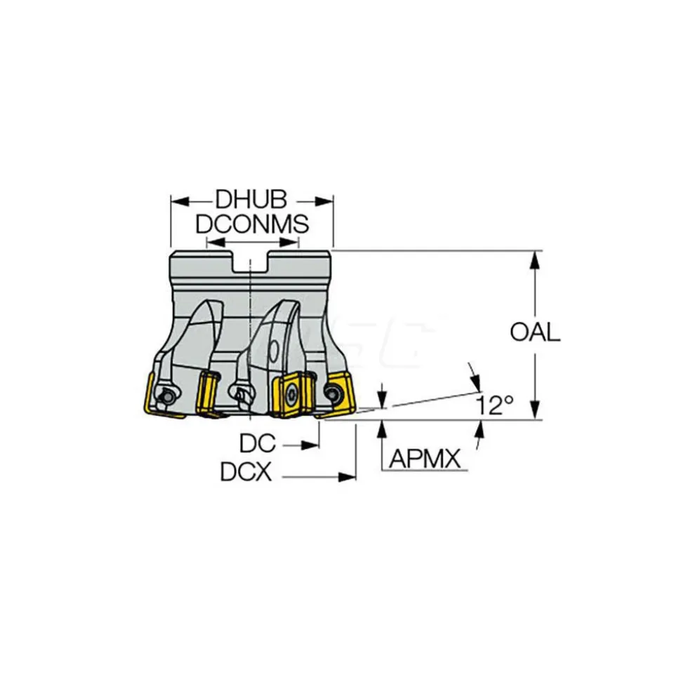 Indexable High-Feed Face Mill: 1.439 to 2" Cut Dia, 0.75" Arbor Hole