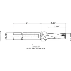 Indexable Insert Drill: DR0625-1875-075-05-3DN, 5/8" Max Dia, 3xD, 3/4" Shank Dia