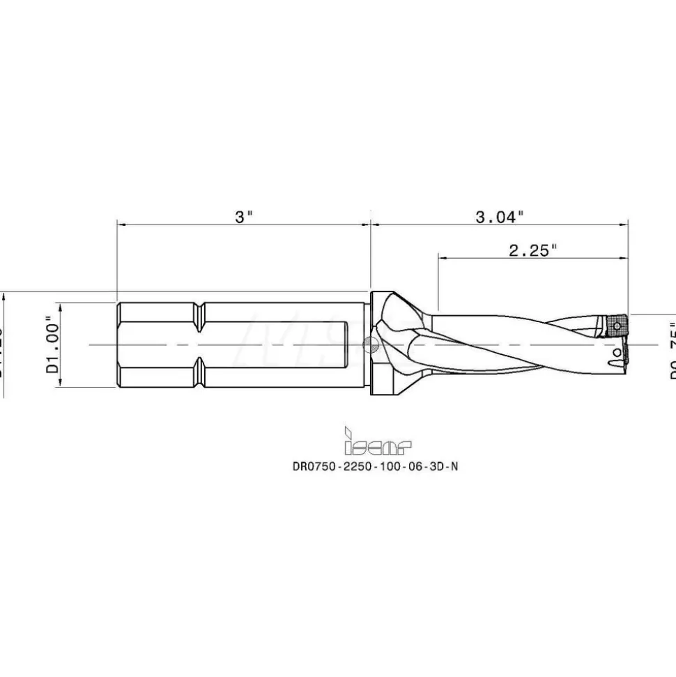 Indexable Insert Drill: DR0750-2250-100-06-3, 3/4" Max Dia, 2-1/4" Max Depth, 3xD, 1" Shank Dia