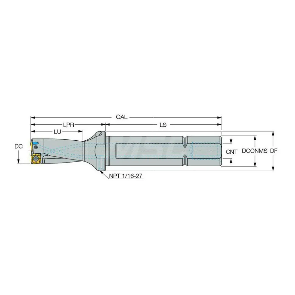 Indexable Insert Drill: DR0688-1375-075, 11/16" Max Dia, 2xD, 3/4" Shank Dia
