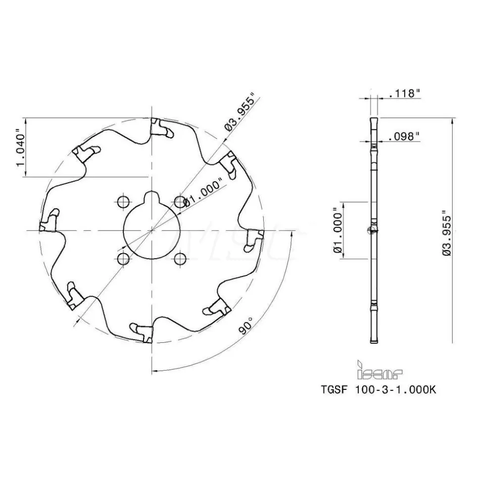 Indexable Slotting Cutter: 0.1180" Cutting Width, 3.9400" Cutter Dia, Arbor Connection, 1.0400" Depth of Cut, 1.0000" Hole Dia, 1.0000" Shank Dia, Right Hand
