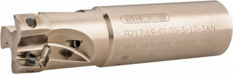 Indexable Square-Shoulder End Mill: R217.69-01.00-3-12-3AN, 1" Cut Dia, 0.433" Max Depth of Cut, 1" Dia Weldon Flat Shank