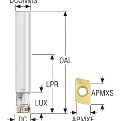 Indexable Square-Shoulder End Mill: R217.69-00.75-0-12-2AN, 3/4" Cut Dia, 0.433" Max Depth of Cut, 3/4" Dia Cylindrical Shank