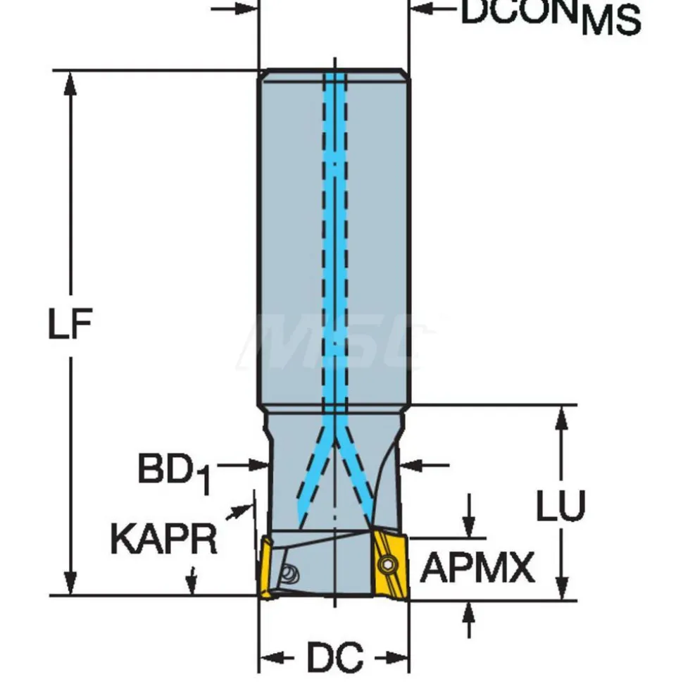 Indexable Square-Shoulder End Mill: RA390-019O19L-11L, 3/4" Cut Dia, 10 mm Max Depth of Cut, 3/4" Dia Cylindrical Shank