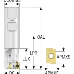 Indexable Square-Shoulder End Mill: R217.69-00.750-3-10-2A, 3/4" Cut Dia, 0.354" Max Depth of Cut, 3/4" Dia Weldon Flat Shank