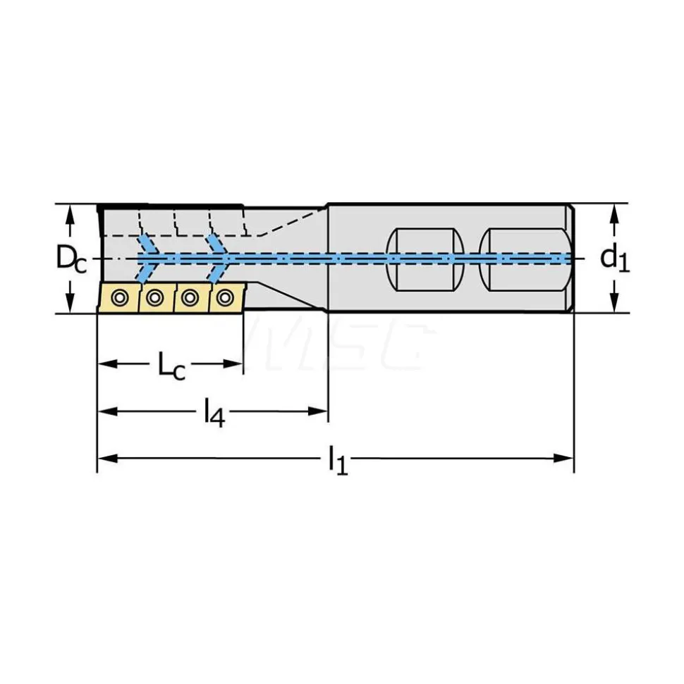Indexable Square-Shoulder End Mill: F4238.UW31.038.Z03.57, 1-1/2" Cut Dia, 2.244" Max Depth of Cut, 1-1/4" Dia Weldon Flat Shank