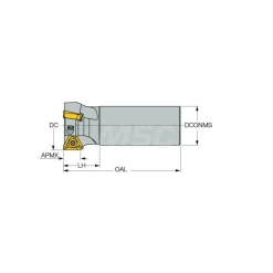 Indexable Square-Shoulder End Mill: HM390ETPD1.003W1.010, 1" Cut Dia, 0.315" Max Depth of Cut, 1" Dia Weldon Flat Shank