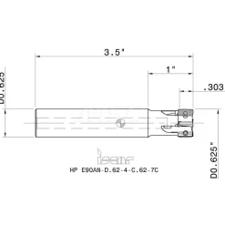 Indexable Square-Shoulder End Mill: HP E90AN-D.62-4-C.62-7, 5/8" Cut Dia, 0.303" Max Depth of Cut, 5/8" Dia Cylindrical Shank