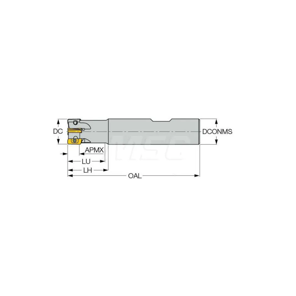 Indexable Square-Shoulder End Mill: HP E90AN-D.62-4-C.62-7, 5/8" Cut Dia, 0.303" Max Depth of Cut, 5/8" Dia Cylindrical Shank