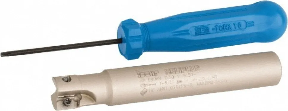 Indexable Square-Shoulder End Mill: HP E90AN-D.50-2-W.5-7, 1/2" Cut Dia, 0.303" Max Depth of Cut, 1/2" Dia Weldon Flat Shank