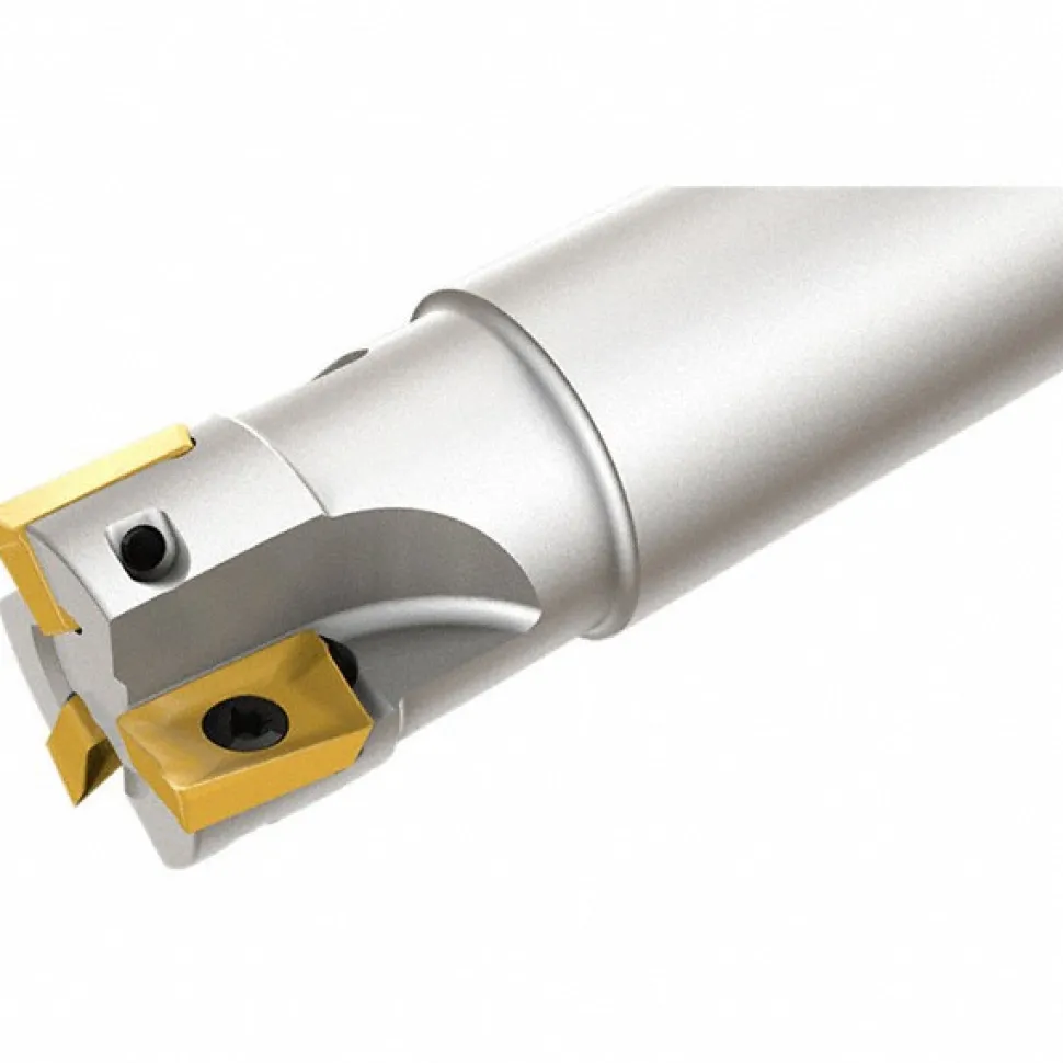 Indexable Square-Shoulder End Mill: HM90 E90A-D1.0-3W.75-C, 1" Cut Dia, 0.394" Max Depth of Cut, 3/4" Dia Weldon Flat Shank