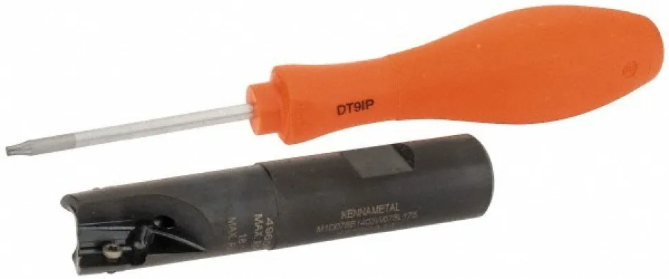 Indexable Square-Shoulder End Mill: M1D075E1402W075L175, 3/4" Cut Dia, 14.73 mm Max Depth of Cut, 3/4" Dia Weldon Flat Shank