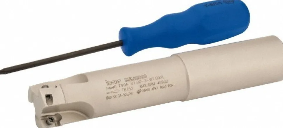 Indexable Square-Shoulder End Mill: HM90E90A-D1.0-3W1.00XL, 1" Cut Dia, 0.394" Max Depth of Cut, 1" Dia Weldon Flat Shank