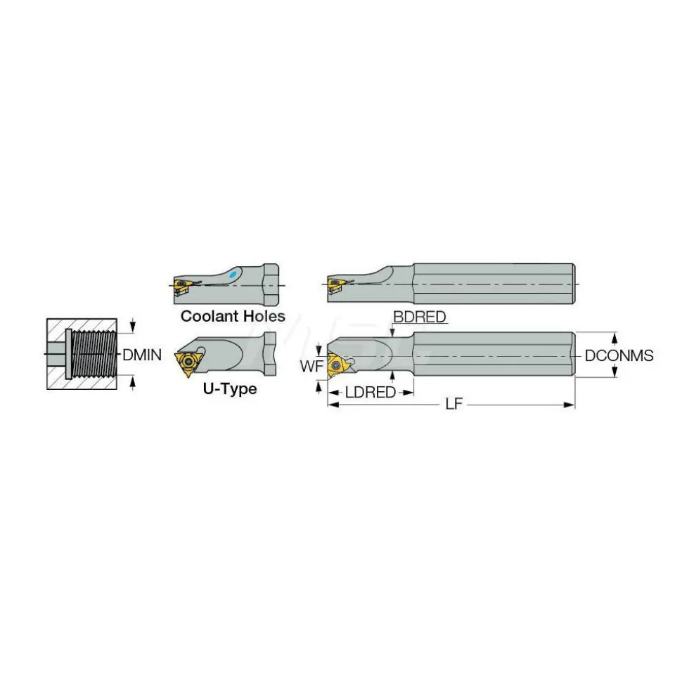 Indexable Threading Toolholder: Internal, Right Hand, 3/4 x 3/4" Shank
