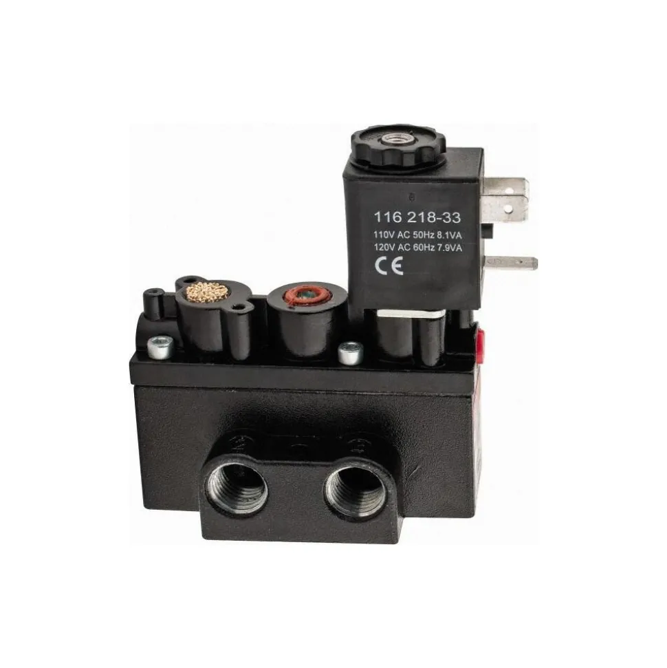 1/4" Inlet x 1/4" Outlet, Solenoid Actuator, Spring Return, 2 Position, Body Ported Solenoid Air Valve
