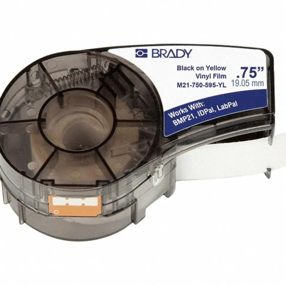Label Maker Label: Black & Yellow, Vinyl, 3/4" OAW, 1 Roll