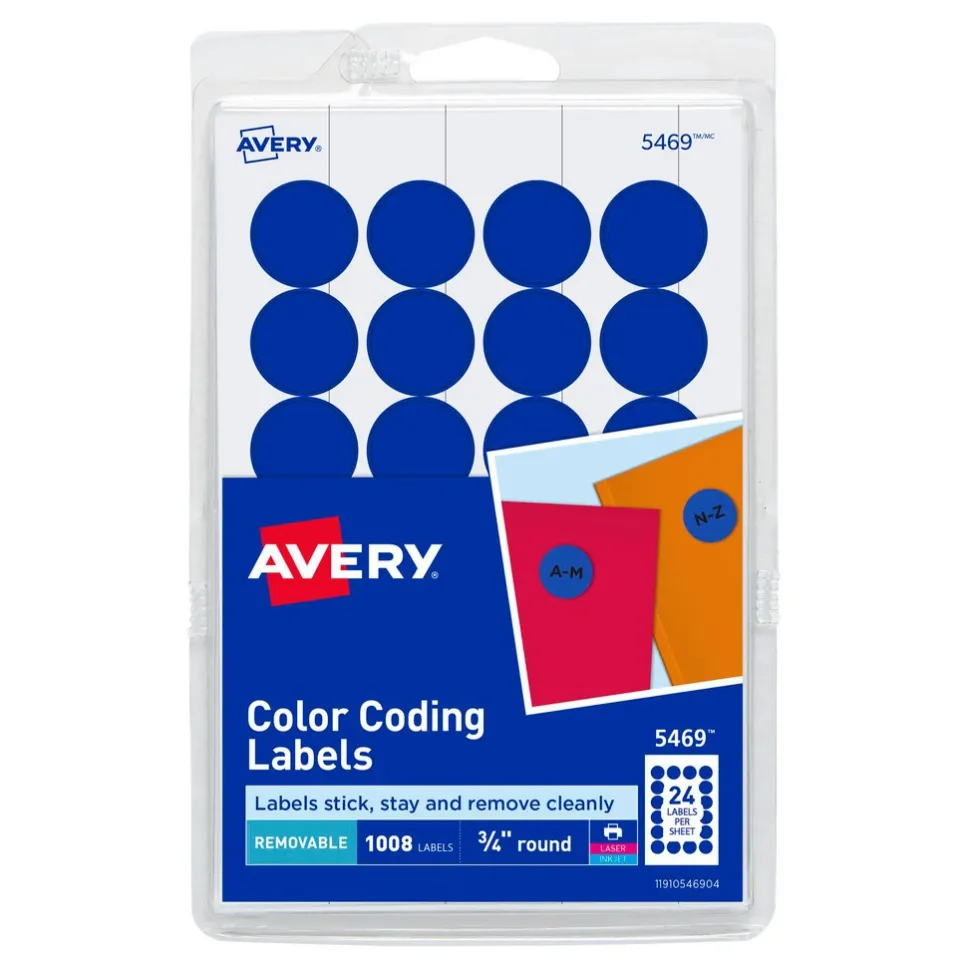 Label Maker Label: Dark Blue, Paper, 3/4" OAL, 3/4" OAW, 1,008 per Roll