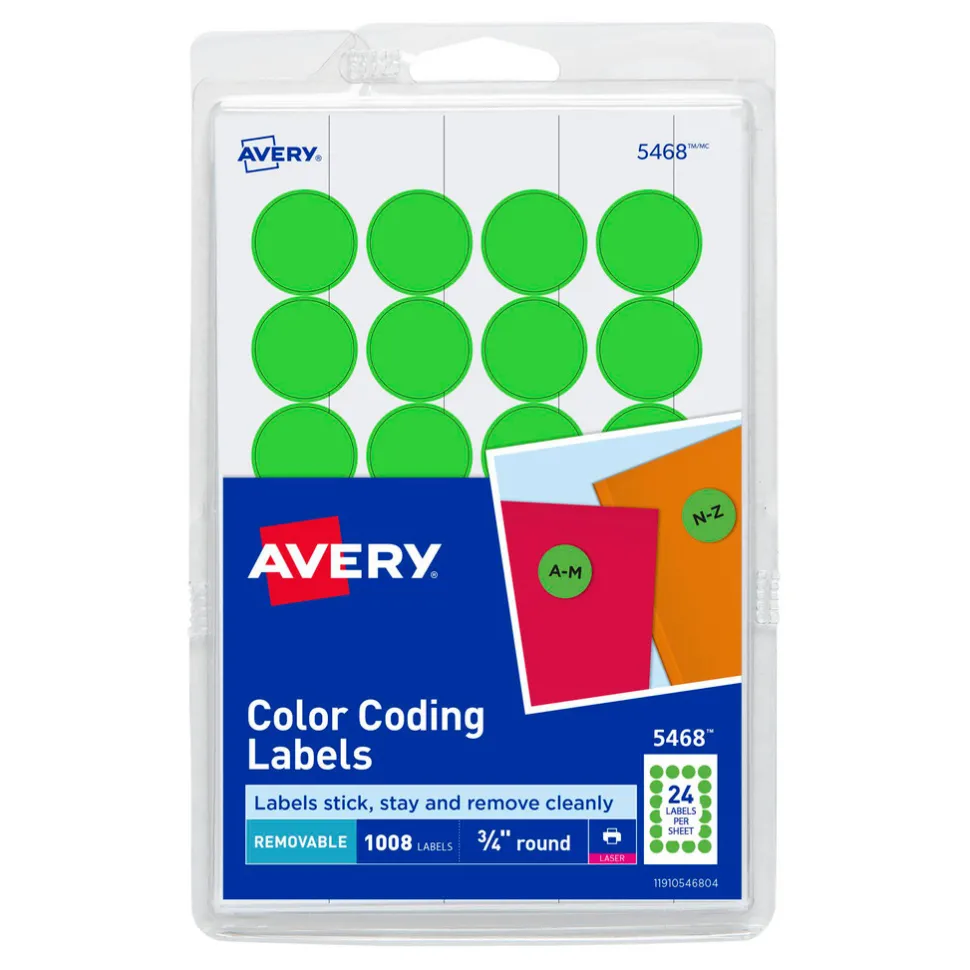 Label Maker Label: Flouorescent Green, Adhesive, 1008 per Roll, 1 Roll