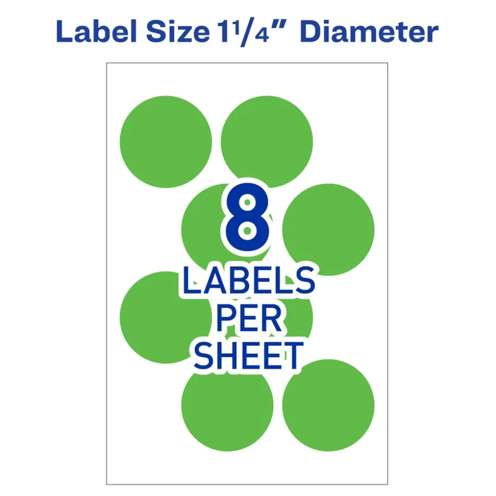 Label Maker Label: Neon Green, Paper, 1-1/4" OAL, 1-1/4" OAW, 400 per Roll