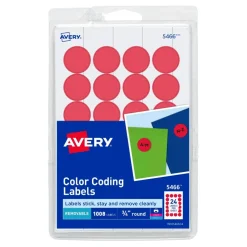 Label Maker Label: Red, Paper, 3/4" OAL, 3/4" OAW, 1,008 per Roll