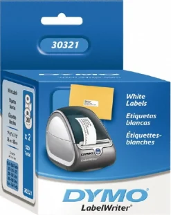 Label Maker Label: White, Die Cut Paper with Semi Perm Adhesive, 3-1/2" OAL, 1-1/2" OAW, 260 per Roll, 2 Roll