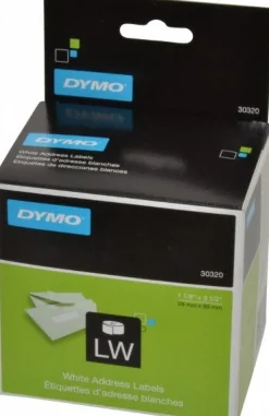 Label Maker Label: White, Die Cut Paper with Semi Perm Adhesive, 3-1/2" OAL, 1-1/8" OAW, 260 per Roll, 2 Roll