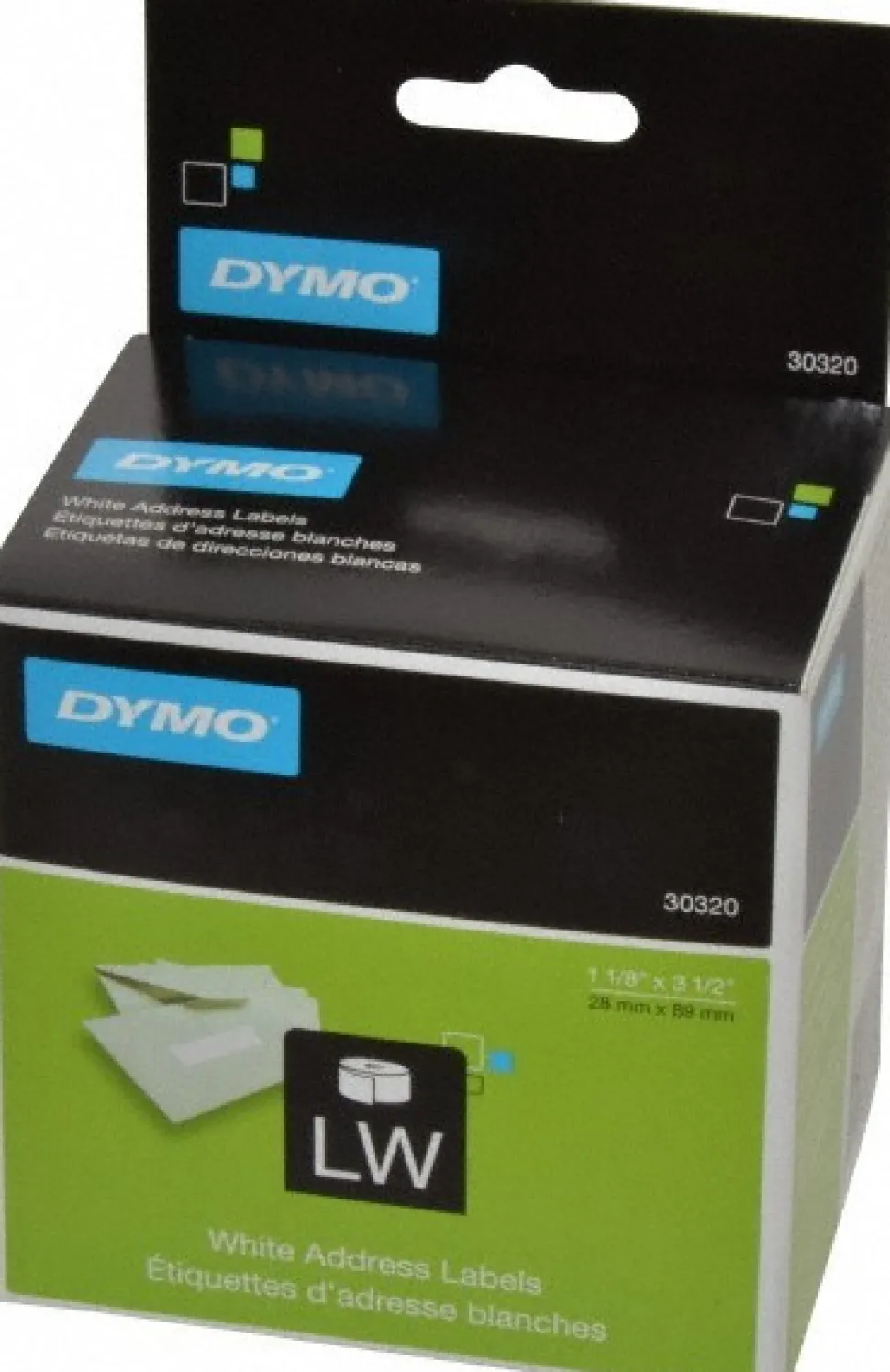 Label Maker Label: White, Die Cut Paper with Semi Perm Adhesive, 3-1/2" OAL, 1-1/8" OAW, 260 per Roll, 2 Roll