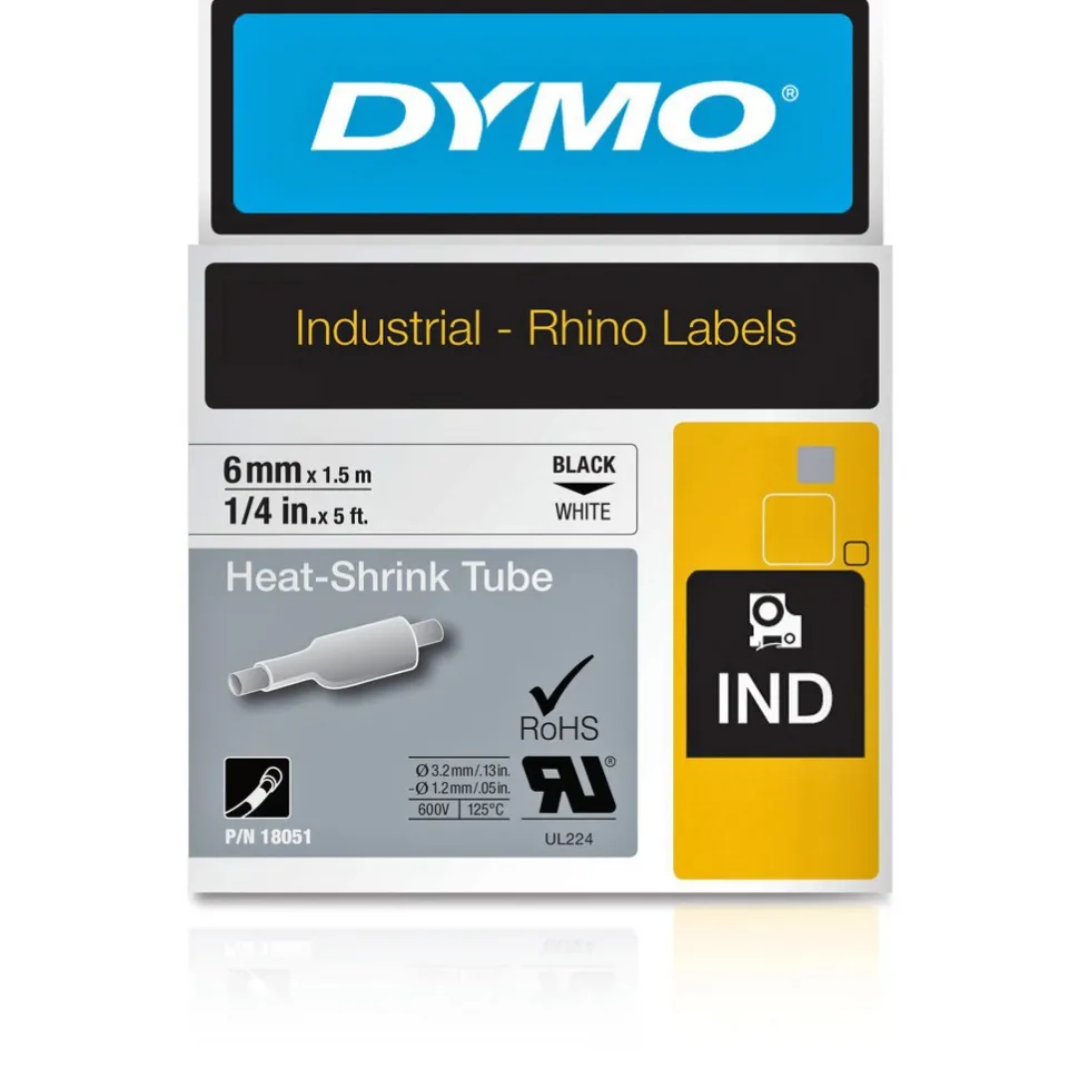 Label Maker Label: White, Heat Shrinkable Polyolefin, 60" OAL, 1/4" OAW