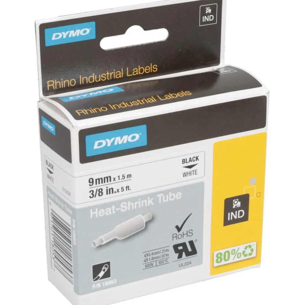 Label Maker Label: White, Heat Shrinkable Polyolefin, 60" OAL, 3/8" OAW