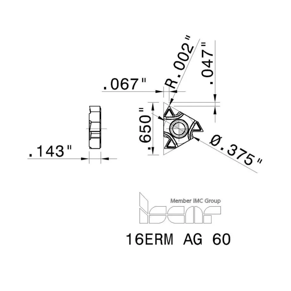 Laydown Threading Insert: 16ERMAG60 IC908, Carbide
