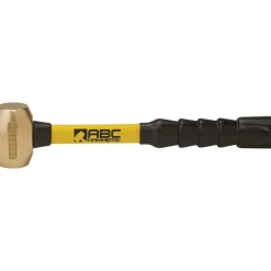 2 lb Brass Striking Hammer, Non-Sparking, Non-Marring 1 1/2" Face Dia, 3" Head Length, 14" OAL, 12" Fiberglass Handle, Double Faced