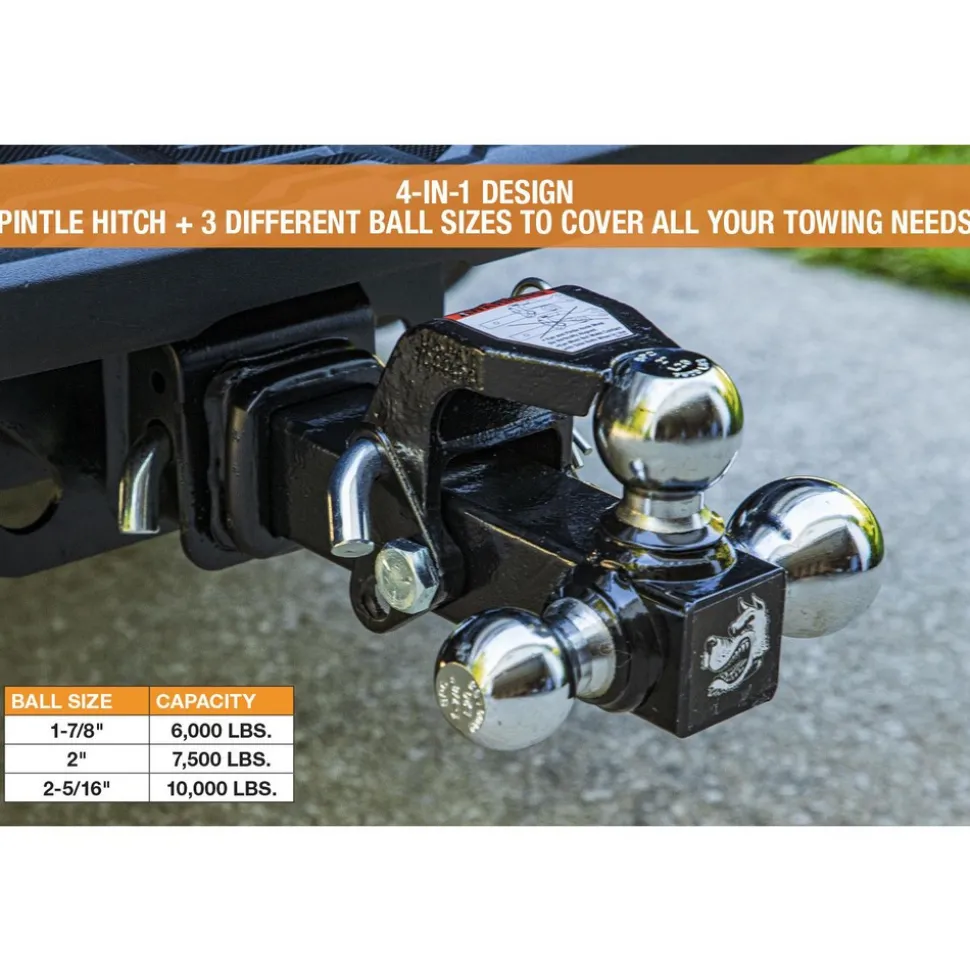 6,000, 7,500 & 10,000 Lb Capacity, 7-1/2" Long, 2" Shank, Triball Hitch Drawbar with Pintle Hook