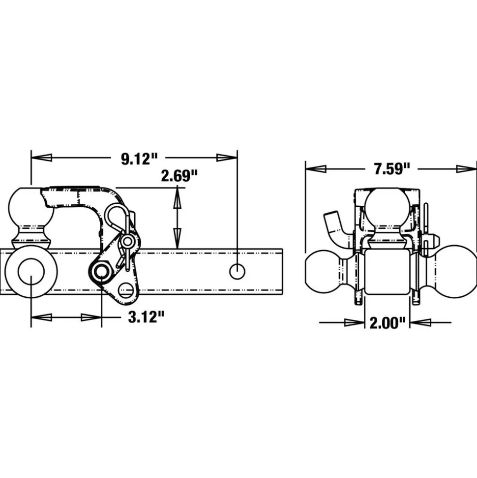 6,000, 7,500 & 10,000 Lb Capacity, 7-1/2" Long, 2" Shank, Triball Hitch Drawbar with Pintle Hook