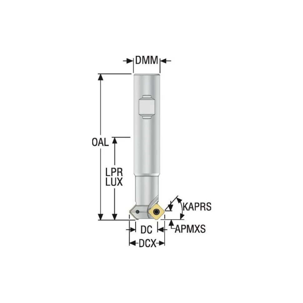 45° Lead Angle, 3/8" to 0.647" Cut Dia, 0.62" Shank Dia, Indexable & Chamfer End Mill