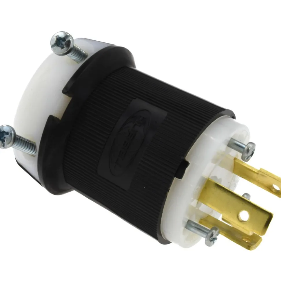 Locking Inlet: Plug, Industrial, L6-30P, 250V, Black & White
