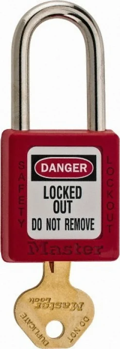 Lockout Padlock: Keyed Different, Thermoplastic, Steel Shackle, Red