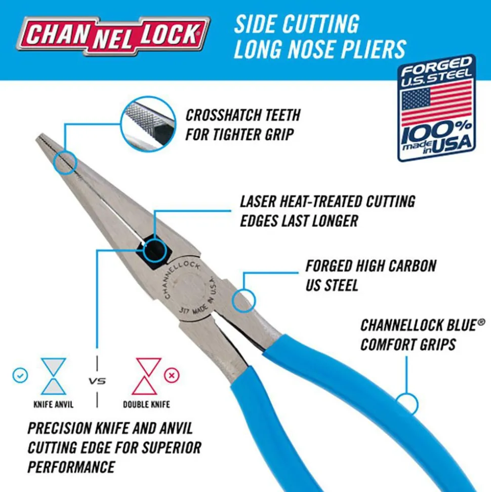 Long Nose Plier: 2-23/64" Jaw Length, Side Cutter