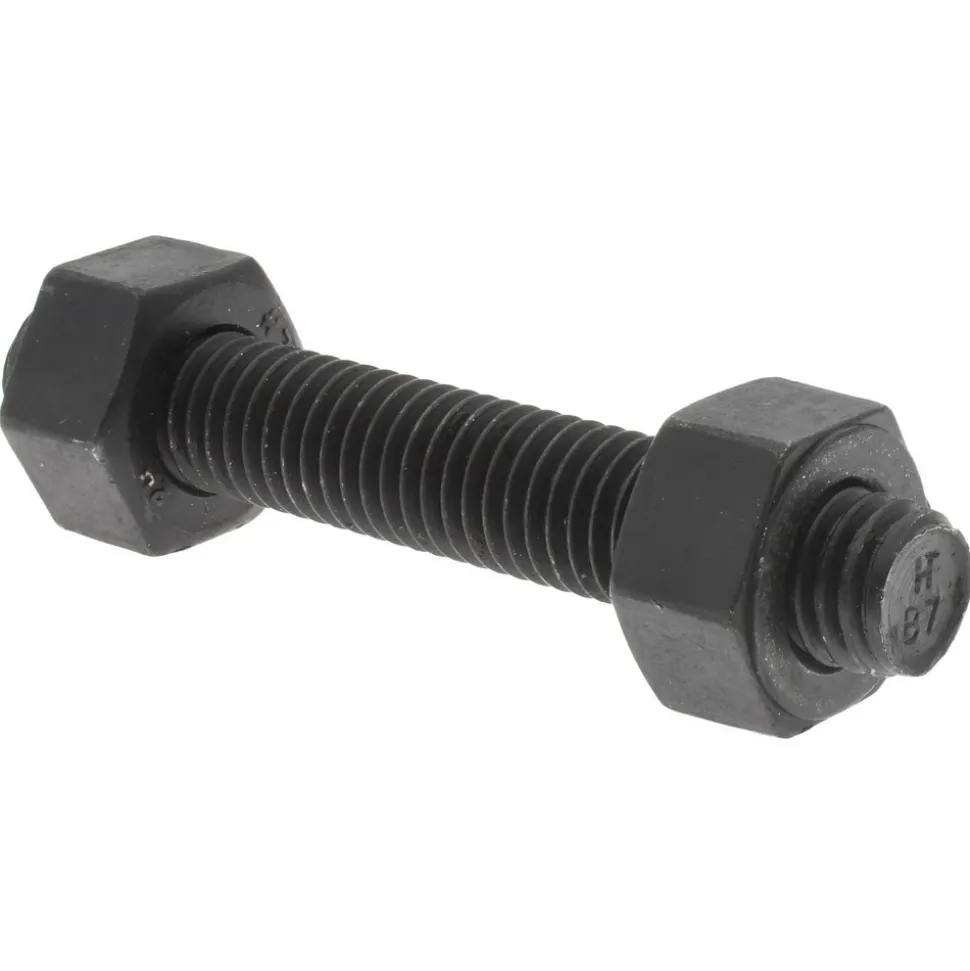 1/2-13, 3-1/4" Long, Uncoated, Steel, Fully Threaded Stud with Nut