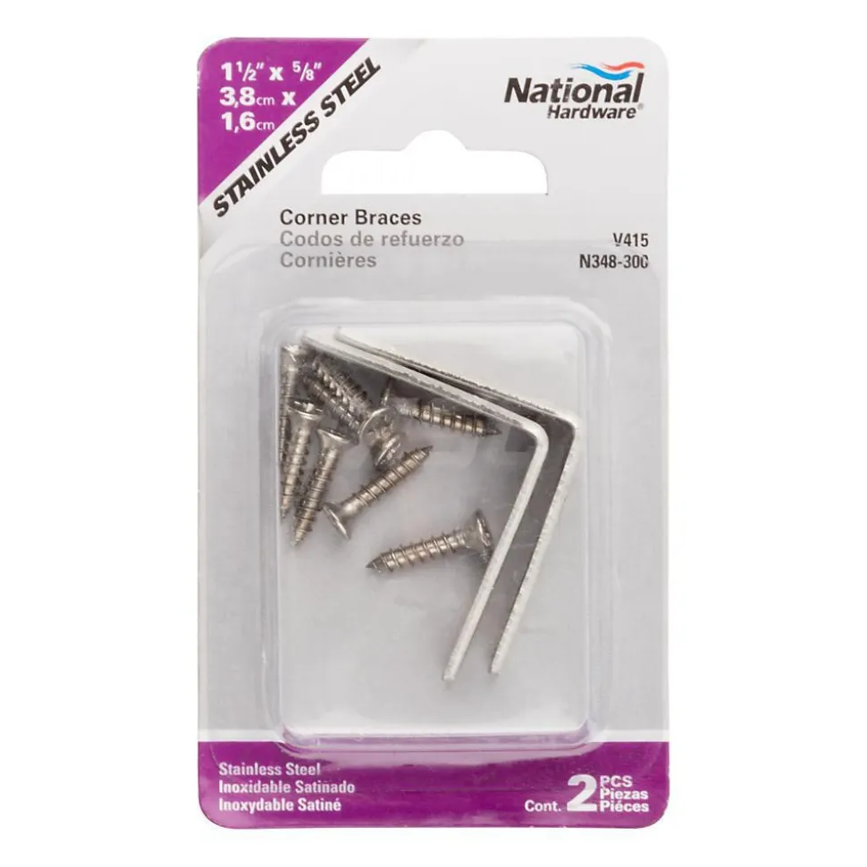 1-1/2" Long x 5/8" Wide, Stainless Steel, Corner Brace