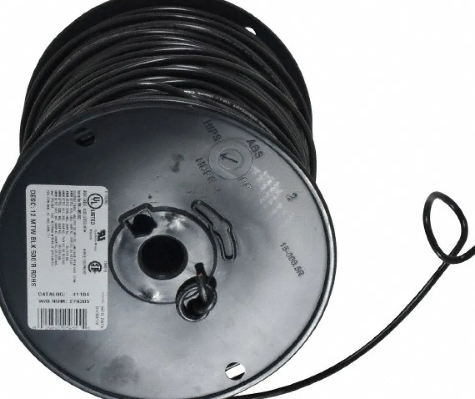 Machine Tool Wire: 12 AWG, Black, 500' Long, Polyvinylchloride, 0.155" OD
