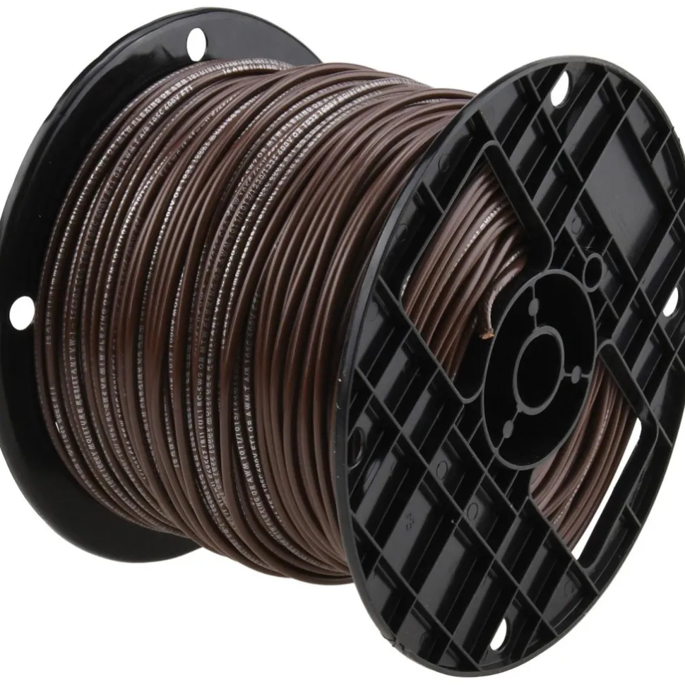Machine Tool Wire: 16 AWG, Brown, 500' Long, Polyvinylchloride, 0.12" OD