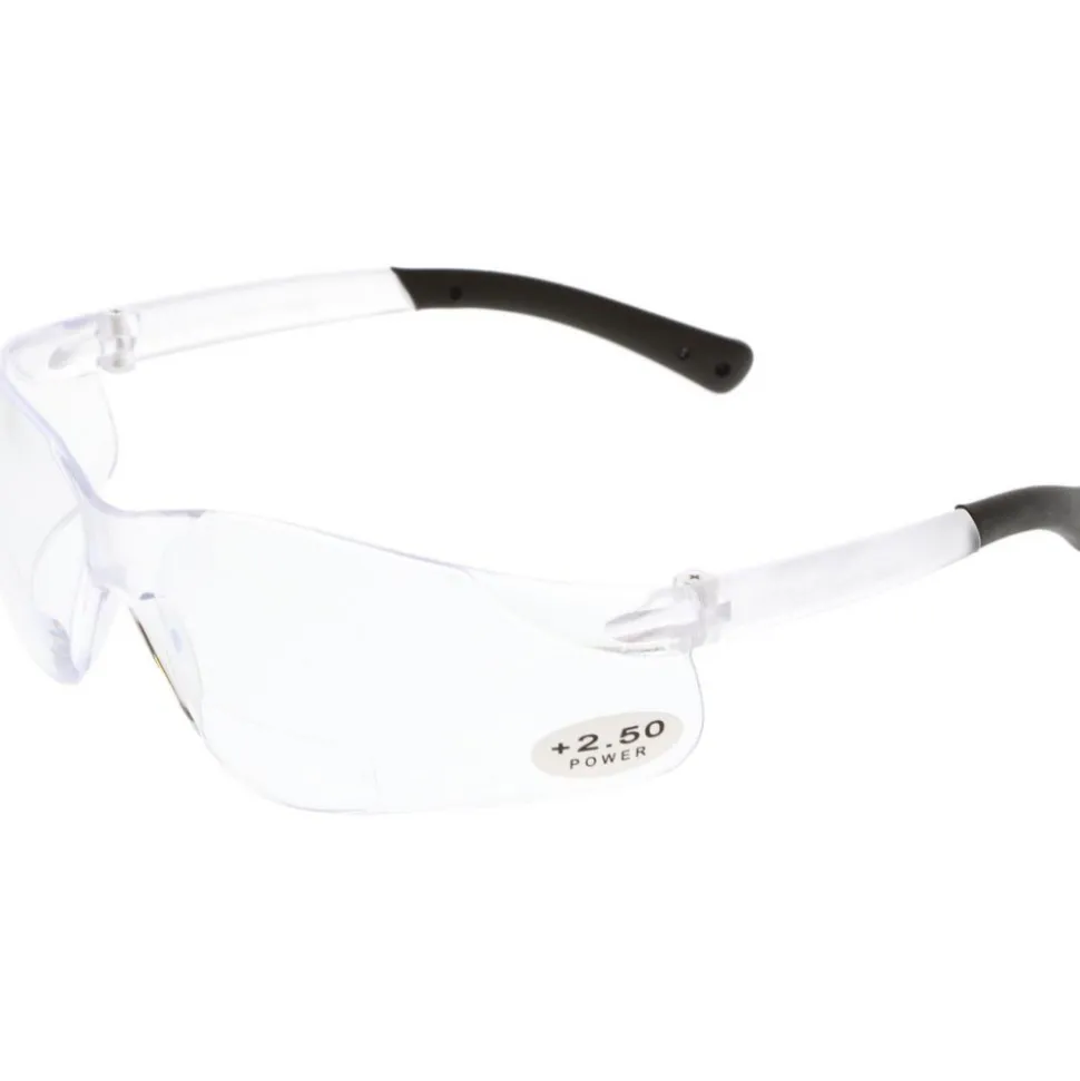 Magnifying Safety Glasses: 2.50, Clear Lenses, Scratch-Resistant, ANSI Z87.1+