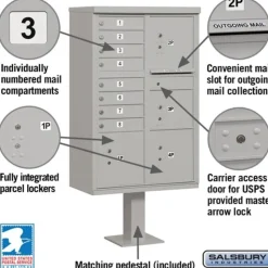 Mailboxes: Mount Type: Pedestal; Lockable: Yes; Material: Aluminum; Color: Gray