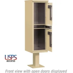Mailboxes: Mount Type: Pedestal; Lockable: Yes; Material: Aluminum; Color: Sandstone