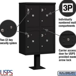 Mailboxes: Mount Type: Pedestal; Lockable: Yes; Material: Aluminum; Color: Black
