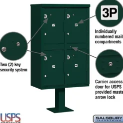 Mailboxes: Mount Type: Pedestal; Lockable: Yes; Material: Aluminum; Color: Green